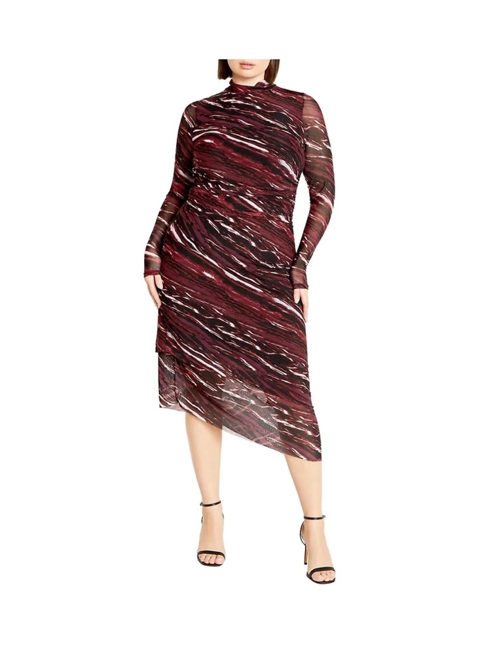 Chic Wave-Print Mesh Miranda Midi Dress in Burgundy size 16W  (S) NWT